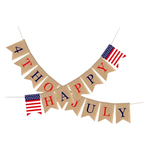 VICASKY 3 Stück Happy Of July Jute Banner Swallowtail Shaped Pull Flag Party Photo Prop Sign Patriotische Amerikanische Dekoration für Unabhängigkeitstag Memorial Day und Veterans Day von VICASKY