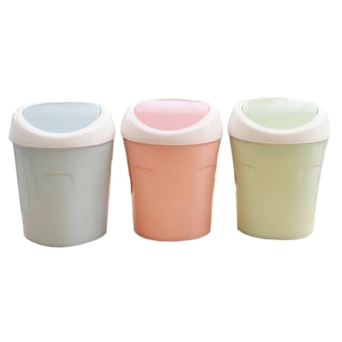 VICASKY 3 Stück Mini Desktop Mülleimer mit Schwingdeckel Kompakter Kleiner Papierkorb für Büro und Zuhause Platzsparender Tischabfallbehälter in Blau und Grün von VICASKY