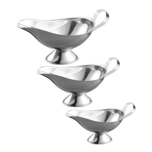 VICASKY 3 Stück Teiliges Edelstahl Saucier Boot mit Ausguss für Soßen und Dressings Rostfrei Gefriergeeignet Tropffreies Servieren für Küche und Gastronomie von VICASKY