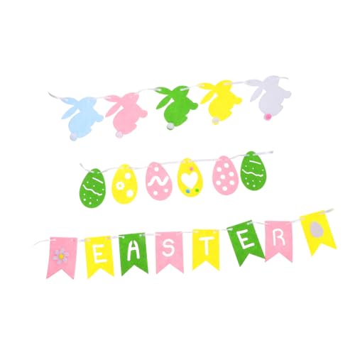 VICASKY 3 Stück Teiliges Girlanden Set aus Weichem Filz mit Hasen Eiern und Wimpel Dekoratives Indoor Banner für Frühlings und Partydekorationen von VICASKY