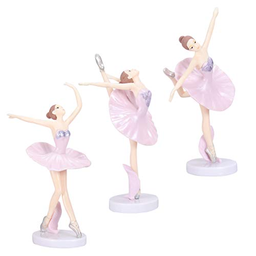 VICASKY 3Pcs Ballerina Mädchen Figuren Ballett Tänzerin Statue Geburtstag Kuchen Topper Schreibtisch Ornament Rosa von VICASKY