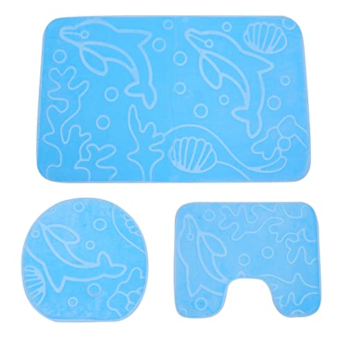 VICASKY 3Stücke Rutschfestes Teiliges Badezimmerteppich Set mit Wasserabsorption Cartoon Badezimmermatte Toilettensitzabdeckung für Jungen und Mädchen Delfin Design für Drinnen von VICASKY