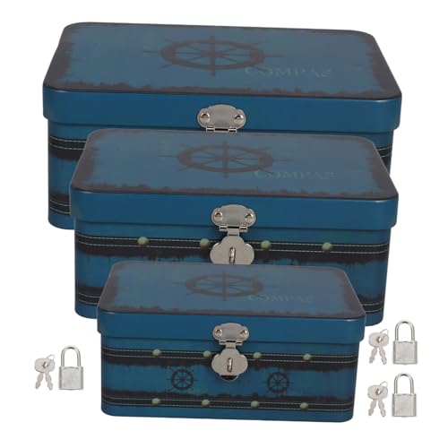 VICASKY 3Stücke Teiliges Weißblech Aufbewahrungsbox mit Schloss Multifunktionale Schmuck Organizer und Trinket Box für Schreibtisch Sicher und Sauber Retro Design von VICASKY