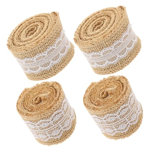 VICASKY 4 Rollen Jute Napkin Ringe DIY Juteband mit Spitze für Hochzeiten Feste Dekorationsbänder für Boxen Bastelprojekte Robustes Sicheres Material von VICASKY