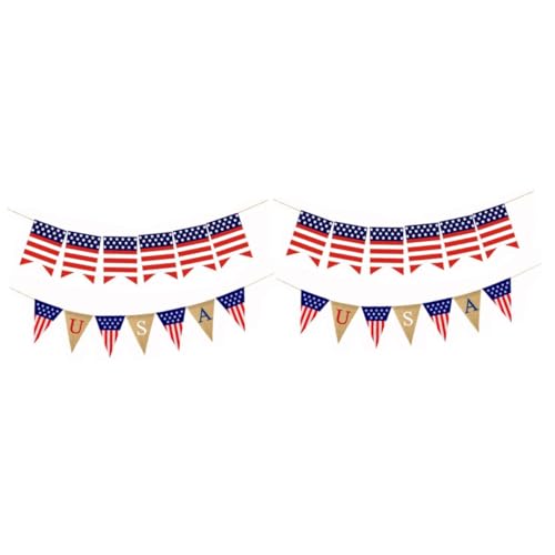 VICASKY 4 Stk. Teiliges Unabhängigkeitstag Banner aus Hochwertigem Leinen mit Amerikanischer Flagge und Langlebige Wimpelkette in Dovetail Form für Patriotische Partydekoration von VICASKY
