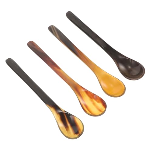 VICASKY 4 Stück Honiglöffel aus Horn Dessertlöffel gemacht Rühren Rührlöffel Honig mischen Verschleißfester Kuchenlöffel Rühre Löffel Espressolöffel Küchen wichtig Hörner von VICASKY
