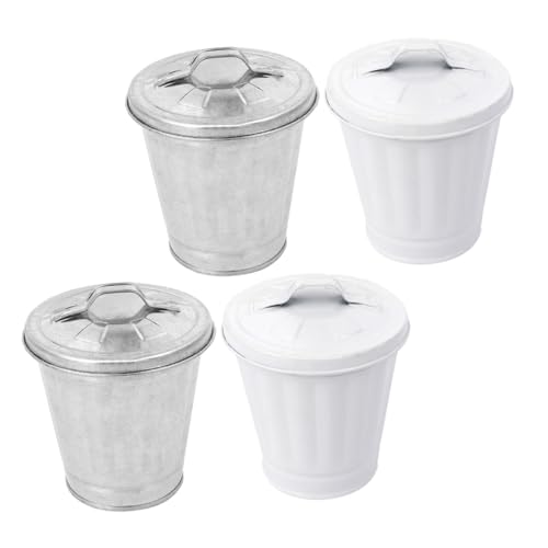 VICASKY 4 Stück Mini Mülleimer mit Deckel Kompakter Tischabfalleimer aus Stabilem Vielseitig als Aufbewahrungsdose und Blumentopf Kreative Wohnraumdekoration für Büro und Zuhause von VICASKY