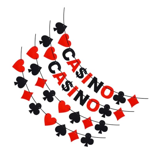 VICASKY 4 Stück Party Deko Teilig Filz Girlanden mit Pokerkarten Herz Motiven Langlebige Farbenfrohe Hängedekorationen für Spielcasino Feier Geburtstag Valentinstag Party Zubehör von VICASKY