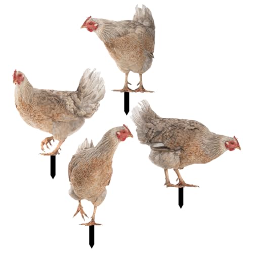 VICASKY 4 Stück Teiliges Acryl Garten Hühner Stecker Wetterfest Realistische Henne Gartenstecker für Blumenbeet Vielseitige Gartendeko für Außenbereiche von VICASKY