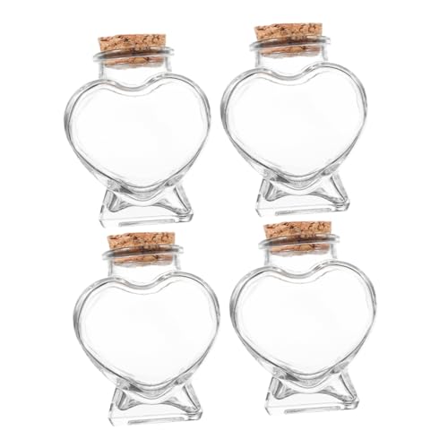 VICASKY 4 Stück Teiliges Glasflaschen mit Korken Herzform Klare Aufbewahrungsflaschen für Origami Sterne Candy Dosen Transparente Wunschfläschchen für DIY Basteln von VICASKY