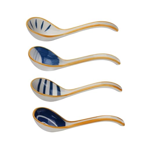 VICASKY 4 Stück Teiliges Japanische Keramik suppenschalenlöffel aus Lebensmittelechtem Hitzebeständigem Porzellan Glatte Oberfläche Vielseitig für Asiatische Suppen Dumplings und von VICASKY