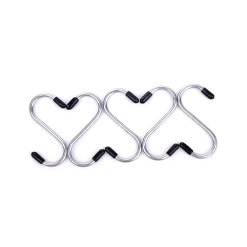 VICASKY 4 Stücke Teiliges S-haken aus Edelstahl Schwarze Schutzkappe Robuste Aufhängehaken für Küchenutensilien Vielseitig Einhängbar an Stangen Werkzeugfrei Geeignet für Küche Bad von VICASKY