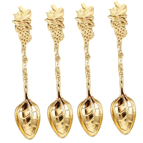 VICASKY 4Stücke Teiliges Goldene Dessertlöffel mit Traubenmotiv Vintage Landhausstil für Kaffee und Besondere Anlässe Besteck für Tisch VICASKY 4Stücke Teiliges Goldene Dessertlöffel mit Traubenmotiv Vintage Landhausstil für Kaffee und Besondere Anlässe Besteck für Tisch von VICASKY