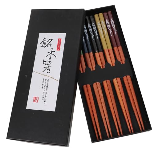 VICASKY 5 Paare Japanische Wiederverwendbare Essstäbchen aus Natürlichem Holz Rutschfestes Sushi Essstäbchen Set für Erwachsene Verarbeitet Geschenkbox von VICASKY