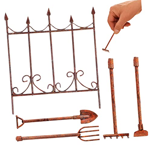 VICASKY 5 Stück Miniatur Gartenwerkzeuge Sandrechen Schaufel Schaufel Zaun Für Miniaturgärten Puppenhaus Dekoration 5cm Hoch von VICASKY