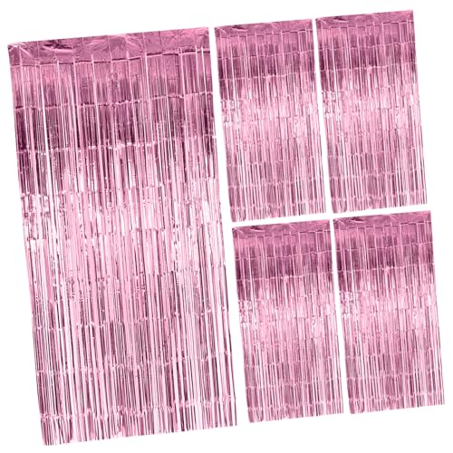 VICASKY 5 Stück Teiliges Tinsel Vorhang Party Deko aus Metallic Folie Rosa Lametta Gardinen für Geburtstag Tür und Fensterdekoration Glänzender Lametta Vorhang als Fotohintergrund von VICASKY