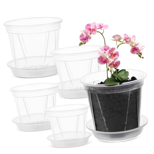 VICASKY 5 Stück Transparente Orchideenpflanztöpfe mit Abtropfschale Teiliges Atmungsaktive Kunststoffpflanzgefäße für Orchideen Sukkulenten und Zimmerpflanzen für Innen und Außenbereich VICASKY 5 Stück Transparente Orchideenpflanztöpfe mit Abtropfschale Teiliges Atmungsaktive Kunststoffpflanzgefäße für Orchideen Sukkulenten und Zimmerpflanzen für Innen und Außenbereich von VICASKY