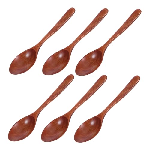 VICASKY 6 Stück Teiliges Lange Holzlöffel Japanischer Stil Natürlicher Holzrührlöffel mit Langem Griff für Honig Kaffee Dessert Tee Sichere Handhabung Stilvolle Küchendekoration von VICASKY