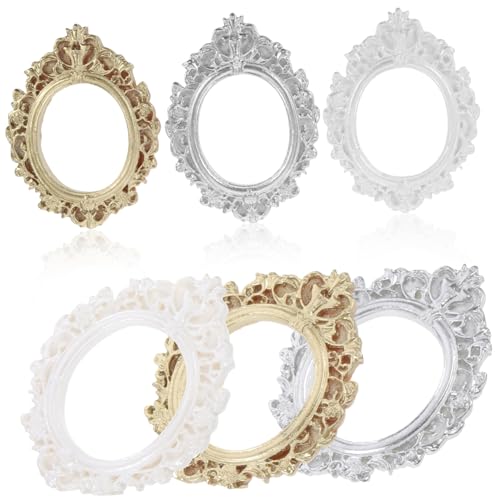VICASKY 6 Stück Teiliges Vintage Miniatur Bilderrahmen aus Resin Robust und Leicht für Puppenhausdeko Kreative DIY Handyhüllen Nagelkunst und Schmuckpräsentation Retro Stil in Gold Silber VICASKY 6 Stück Teiliges Vintage Miniatur Bilderrahmen aus Resin Robust und Leicht für Puppenhausdeko Kreative DIY Handyhüllen Nagelkunst und Schmuckpräsentation Retro Stil in Gold Silber von VICASKY