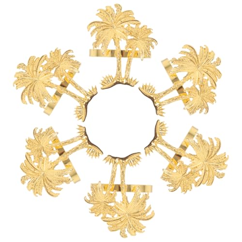 VICASKY 6 Stück Tropische Napkin Rings Kokosnuss und Palmenbaum Design Goldfarben für Hawaii Partys Strandhochzeiten und Sommerliche Luau Dekorationen von VICASKY