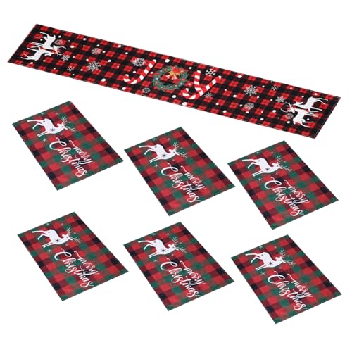 VICASKY 7 STK. Weihnachts-Tischsets Tischläufer-Weihnachtsthema Runner Tisch Weihnachten Weihnachts -Läufer -Tabelle Platzdeckchen für den Esstisch Festliche Tischsets Polyester von VICASKY