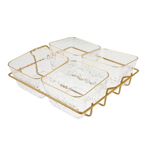 VICASKY Acryl Servierplatte Fächer mit Goldrand und Metallgestell Geteiltes Buffet Tablett für Snacks Früchte Süßigkeiten Vielseitiger Organizer für Bar Ktv Spa und von VICASKY