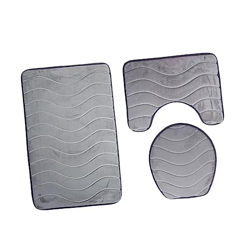 VICASKY Badezimmerteppich Set Teilig rutschfeste Badematte mit U Förmiger Matte und Toilettensitzbezug Graues Wellenmuster Flauschig und Saugfähig für Bad und Wc von VICASKY