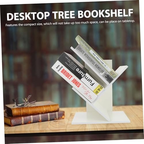 VICASKY Baumförmiges Platzsparendes Bücherregal aus Robustem Material Modernes Dreistufiges Tischregal in Elfenbeinweiß für Büro Schule und Zuhause zur Ordentlichen Buch und von VICASKY