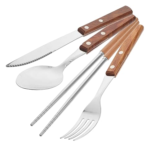 VICASKY Besteck Set Teilig mit Messer Löffel Essstäbchen Wiederverwendbar Tragbar mit Grauer Aufbewahrungstasche Geeignet für Camping Picknick Haushalt und Restaurantgebrauch von VICASKY