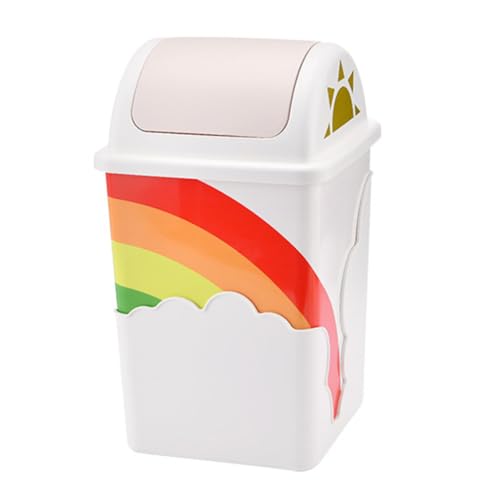 VICASKY Bunter Mülleimer mit Deckel Abfallbehälter mit Regenbogenmuster Großer Haushalts abfallkorb für Küche Bad Schlafzimmer Kreativer Müllcontainer für Wohnräume von VICASKY