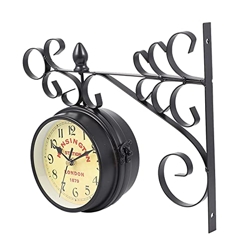 VICASKY Deckenlampe Vintage Antiken Schmiede Wanduhr Doppelseitige Uhr Retro Station Uhr Kronleuchter Wand H? Uhr Dekorative Mittelmeer Uhr Schwarz Pendelleuchte Vintage von VICASKY