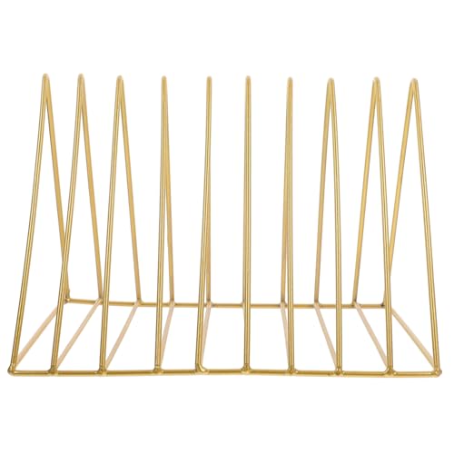 VICASKY Dreieckiges Desktop Bücherregal aus Robustem Großer Goldfarbener Aufsteller für Bücher Magazine und Akten Platzsparender Metall Organizer für Büro und Zuhause von VICASKY