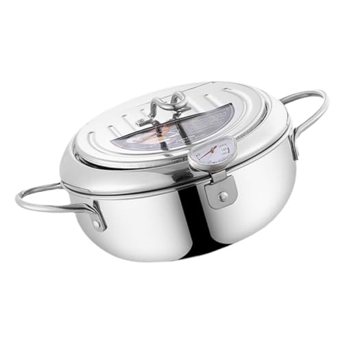 VICASKY Edelstahl Deep Fryer Topf Japanischer Stil Langlebiger Edelstahl Praktischer Frittier und Bratentopf mit Ergonomischem Griff Vielseitig für Küche und Induktion Geeignet von VICASKY