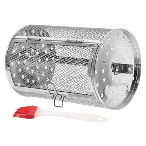 VICASKY Edelstahl Drehgrillkorb mit Schloss Leicht und Stabil Großer Öffnungsrost für Gleichmäßiges Garen Vielseitig für Backofen und Gasgrill Inklusive Reinigungsbürste Zufällige Farbe von VICASKY