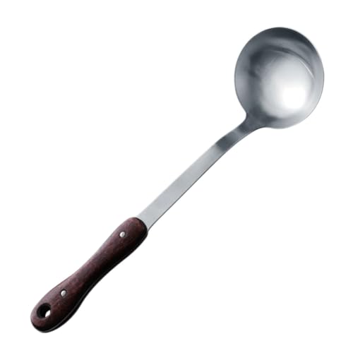 VICASKY Edelstahl Kochbesteck mit Holzgriff Hitzebeständig und Sicher Langer Griff Glatte Kanten Küchenutensilien für Suppen und Pfannen Robustes Haushaltslöffel für Kochen und Servieren von VICASKY