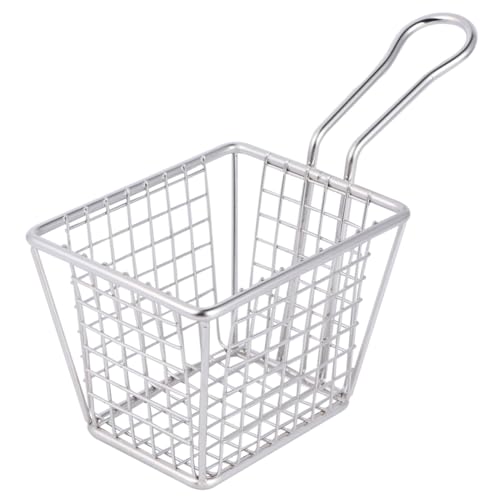 VICASKY Edelstahl Mini Frittierkorb Quadratischer Mesh Korb mit Langem Griff für Pommes Frites Chips und Snacks Hitzebeständig Platzsparend Geeignet für Topf und Airfryer von VICASKY