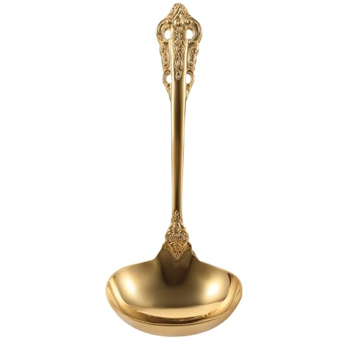 VICASKY Edelstahl Suppenkelle Goldfarben Große Schöpfkelle Ergonomisch Spülmaschinenfest für Küche Restaurant Haushalt Rostfrei Langlebig von VICASKY
