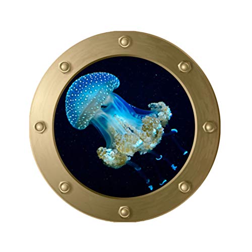 VICASKY Fliesensticker U Boot Fenster Wandaufkleber Selbstklebend Unterwasser Welt Fliesenaufkleber Fliesenbilder Bullauge Deko Wandbilder Schlafzimmer Bade WC Deko (Qualle) von VICASKY