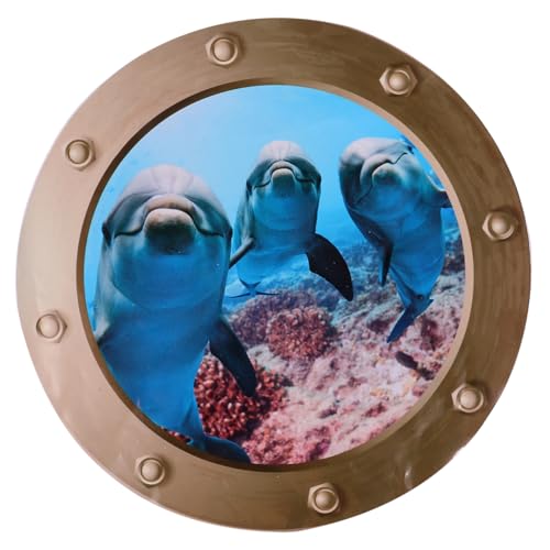 VICASKY Fliesensticker U Boot Fenster Wandaufkleber Selbstklebend Unterwasser Welt Fliesenaufkleber Fliesenbilder Deko Wandbilder Schlafzimmer Bade WC Bullauge Deko (Delfin) von VICASKY