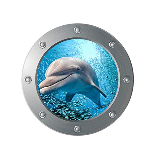 VICASKY Fliesensticker U Boot Fenster Wandaufkleber Selbstklebend Unterwasser Welt Fliesenaufkleber Fliesenbilder Deko Wandbilder Schlafzimmer Bade WC Bullauge Deko (Delfin) von VICASKY