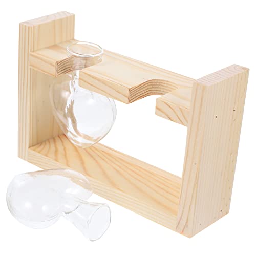VICASKY Glasvasen Pflanzen Terrarium mit Holzständer Transparente Hydrokultur Vase für Zimmerpflanzen Stilvolle Desktop Deko Vintage Glasblumenvase mit Sichtbarem Wurzelbereich Teiliges von VICASKY