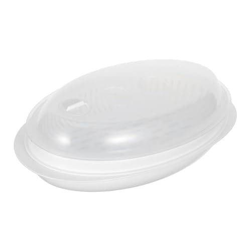VICASKY Große Mikrowellen Dampfgarerplatte mit Deckel Lebensmittelechte Dampfschale für Fisch Gedämpfte Teigtaschen Integrierter Öl und Wassersperre Abgerundete Basis Praktische Handhabung von VICASKY