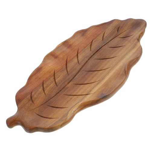 VICASKY Großes Blattförmiges Holztablett Servierteller aus Akazienholz mit Glatter Oberfläche Vielseitiges Servierbrett für Obst Dessert Tee und Brot für Zuhause Büro und Party von VICASKY