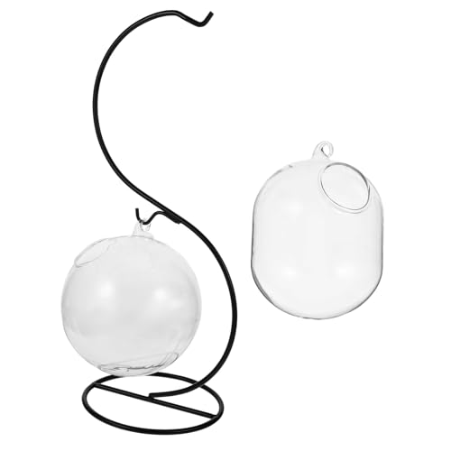 VICASKY Hängendes Glas Aquarium mit S Förmigem Eisenrahmen Runde Kugel Multifunktionale Fischschale und Pflanzvase für Desktop Dekoration Geeignet für Sukkulenten und Wasserpflanzen von VICASKY