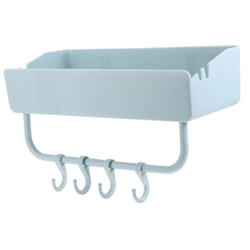 VICASKY Hängendes Organizer Regal mit Haken Rechteckiges Badezimmer Aufbewahrungsregal Bohrfreies Design für Fliesen und Glatte Oberflächen für Küche und Bad Hellblau von VICASKY