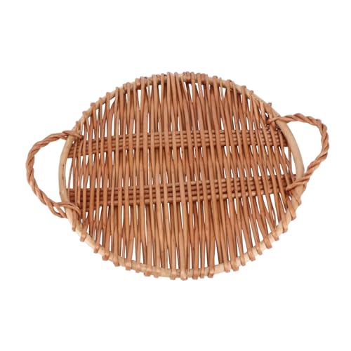 VICASKY Handgefertigtes Weidengeflecht Tablett Rundes Dessert Snacktablett Haushalt Aufbewahrungskorb Natürliche Dekoration für Tee Küchengebrauch VICASKY Handgefertigtes Weidengeflecht Tablett Rundes Dessert Snacktablett Haushalt Aufbewahrungskorb Natürliche Dekoration für Tee Küchengebrauch von VICASKY