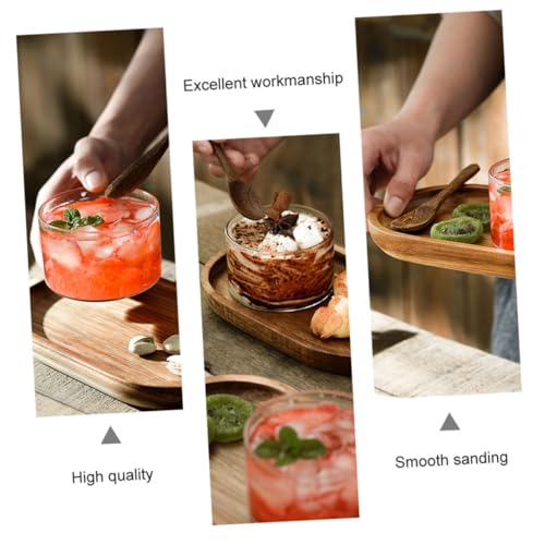 VICASKY Japanisches Ovaltablett aus Akazienholz mit Glasbecher und Löffel Multifunktionales Serviertablett für Milch Tee und Snacks Set für Gemütliche Nachmittagsrunden von VICASKY