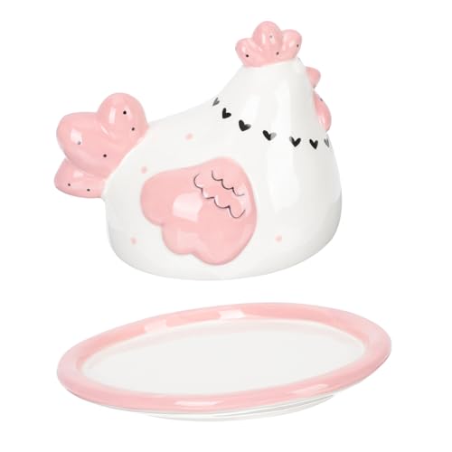 VICASKY Keramik Butterdose Relief Hühnerform Butterbehälter mit Glatter Oberfläche und Insektenschutz Stabiles Porzellan für Butter und Desserts Praktisches Partygeschirr von VICASKY