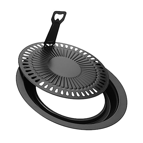 VICASKY Koreanische Antihaft Grillpfanne mit Grillring und Zange Robuste Edelstahl Bbq grillschale für Elektro Kartuschenherde für Indoor Outdoor barbecue Einfach zu Reinigen von VICASKY