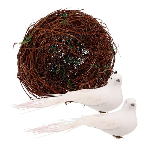VICASKY Kunstvolles Rattan Vogelnest mit Weißen Schaumvogel Dekorationen Wetterfestes Geflochtenes Nest für Gartendekoration DIY Bastelprojekt Natürlicher Baumspitzen dekor VICASKY Kunstvolles Rattan Vogelnest mit Weißen Schaumvogel Dekorationen Wetterfestes Geflochtenes Nest für Gartendekoration DIY Bastelprojekt Natürlicher Baumspitzen dekor von VICASKY